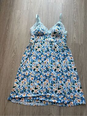 knix Modal Floral Lace-Trim Chemise in Blue, Yellow and White